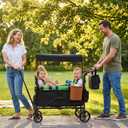 2-in-1 Wagon Stroller for Two Kids – Foldable Push & Pull All‑Terrain Wagon with Canopy, 5‑Point Harnesses,Removable Snack Tray,Storage Bag, Lightweight, Compact Trunk-Friendly Fold – Green