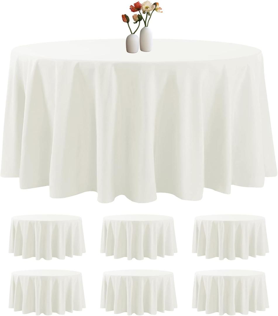 luccido 6 Pack Round Tablecloth 132 Inches Ivory Table Cloth Stain and Wrinkle Resistant Washable Polyester Fabric Table Cover for Party, Wedding and Banquet Decoration