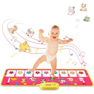 Floor Piano Mat for Toddlers, M SANMERSEN Kids Sensory Educational Dancing Keyboard Musical Mat, Animal Touch Play mat, Toddler Toys for 1 2 3 Year Old Girl Gifts (Pink)
