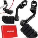 Benlari Highway Pegs 1in 1-1/4 in Highway Footpegs 304 Stainless Steel Long Angled Adjustable Fit For Harley Touring Street Glide Road King Electra Glide Softail Dyna Black Style3