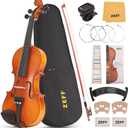 ZEFF Violin 4/4 Full Size for Beginners, Acoustic Fiddle with Bow, Case, Tuner, Bridge, Strings, Starter with Accessory Kit, Maple Wooden Stringed Musical Instruments (Gold,Full)