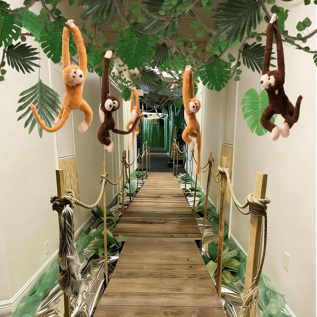 Bucherry Jungle Theme Party Decorations Rainforest Party Supplies Tropical Forest Leaves with Fake Vines Artificial Rattan Monkey Stuffed Animal for VBS Indoor Outdoor Jungle Birthday Classroom Decor