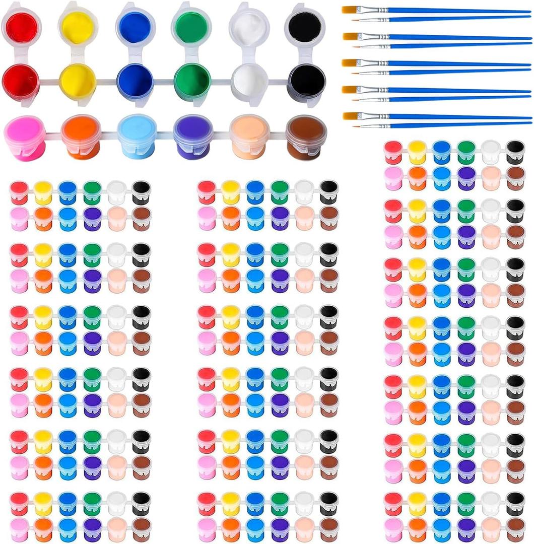 30 Pack Mini Acrylic Paint Set,12 Color Acrylic Paint Strips with 60 Pcs Painting Brushes for Kids&Adults, 420 PCS Kids Paint Set Container Strips Storage for Home Classroom Party Favors Easter Gifts