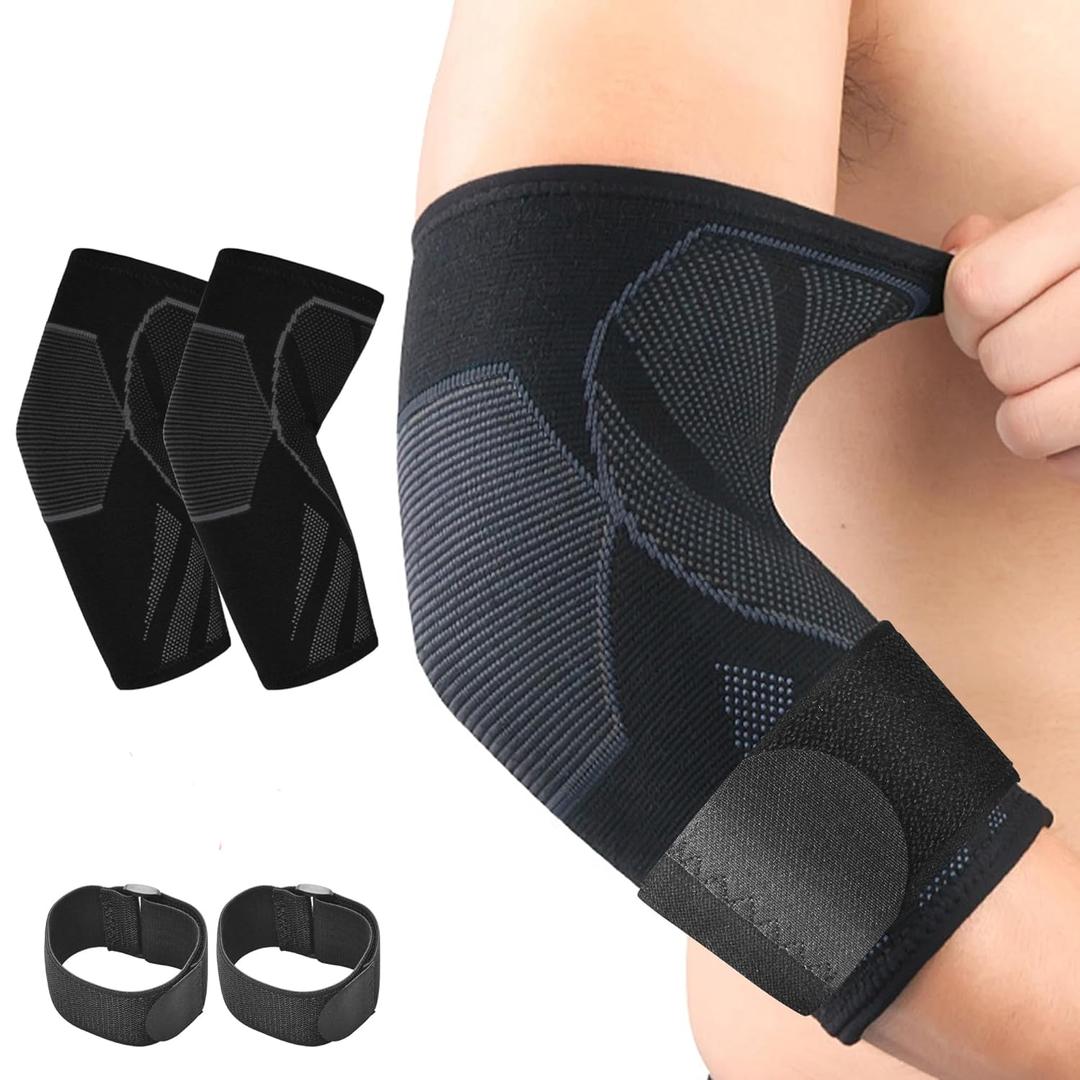 Arm Guards & Elbow Compression Sleeve (1 Pair)Tennis Elbow Braces for Tendonitis and Tennis ElbowArm Supports Sleeves golfertennis elbow relief for women & men,elbow sleeve for weightlifting (Medium, Black/Grey)