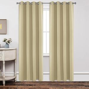 Joydeco Blackout Curtains 72 Inch Length 2 Panels Set, Thermal Insulated Long Curtains& Drapes 2 Burg, Room Darkening Grommet Drapes for Living Room Bedroom Window (W52 x L72 Inch, Beige)