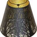 Small Lamp Shades For Table Lamps 5x9x7'', Black Metal Lamp Shade With Gold Lining, Easy Install Replacement for Small Table Lamp, Etched Forest Lampshades For Table Lamp
