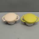 2 Pack Stainless Steel Snack Cups for Toddlers Spill Proof, Toddler Snack Containers with Spill-Proof Silicone Lids & Handles, Dishwasher Safe Perfect for Mess-Free Snacking (Yellow+ Beige)