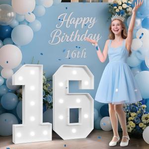 3FT 16 Marquee Numbers, 16 Light up Numbers for Party, Sweet 16 Birthday Decorations, Big 16 Sign with Light for Anniversary, Birthday Backdrop Decor