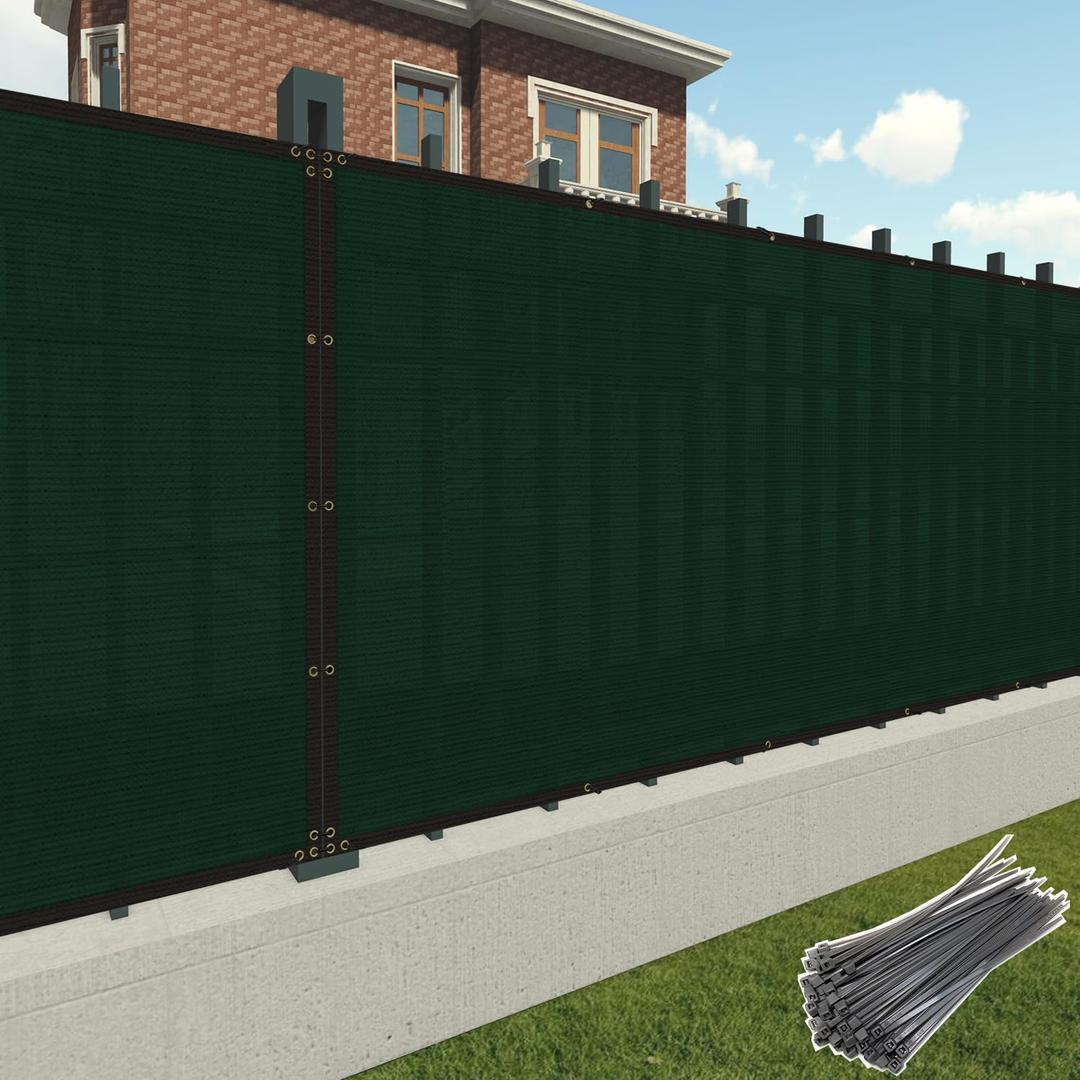 Patio 6 x 20 Fence Privacy Screen Green Commercial Grade Mesh Shade Fabric with Brass Gromment Outdoor Windscreen with Zipties