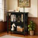 MNEETRUNG Book Shelf, Small 3-Tier Industrial Bookshelf with Strong Metal Frame & Backboard, 29.5" Short Bookcase for Small Spaces, Living Room, Bedroom and Home Office, Black