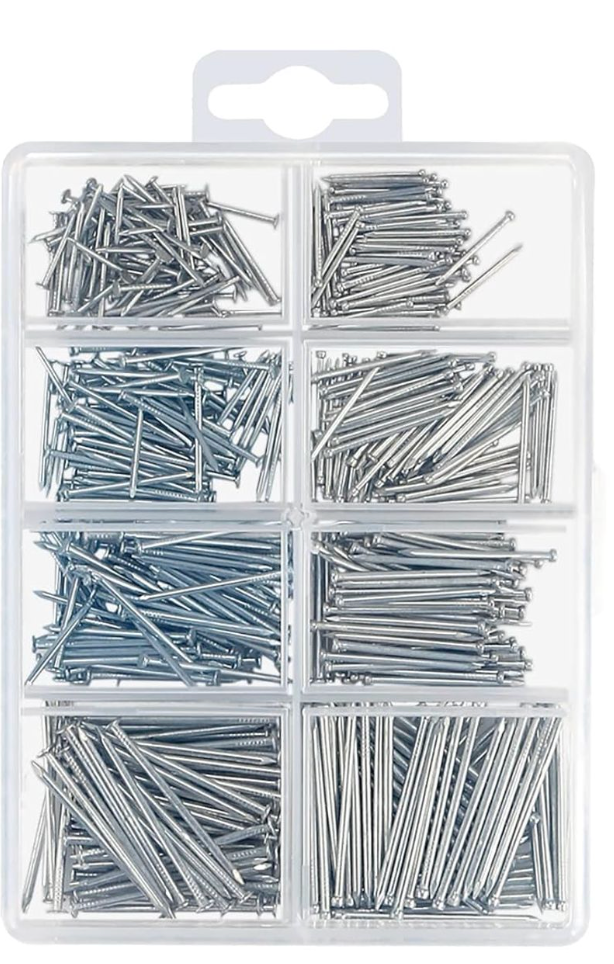 KURUI 700PCs Nails Assortment Kit, Hanging Wall Art Decor, Picture Frame, 350 Roofing/Wall Nails & 350 Finishing Nail