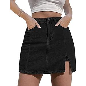 luvamia Skorts Skirts for Women Denim Mini Skirt Side Slit with High Waisted Jean Shorts Stretchy, Medium