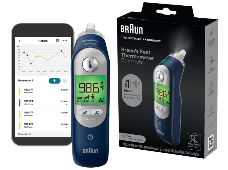 Braun ThermoScan 7+ Connect Digital Ear Thermometer  Family Care App Compatible, Age Precision Technology, ColorCoded Display, No. 1 Brand Recommended by Pediatricians