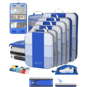 10 Set Compression Packing Cubes for Travel Essentials,Compressible Expandable Packing Cubes for Suitcase,OlarHike Luggage Organizer Bags for Travel,Handy Helper for Organizing Clothes(Klein Blue)