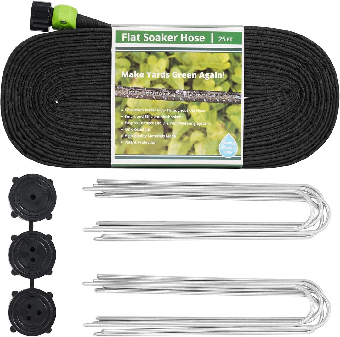 Garden Soaker Hose 25ft Save 70% Water, Leakproof Design Double Layer Drip Sprinkler Hose for Garden Bed