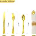 100 Pack Pre Rolled Gold Plastic Silverware Set with Napkins,Disposable Wrapped Heavy Duty Cutlery Set for Wedding Birthday Party-100 Forks,Knives,Spoons,Utensils Set,Plasticware Bulk