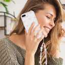 Jusy Compatible with iPhone 7 Plus/8 Plus Case, Cute Clear Ribbon Bowknot Pattern Aesthetic Soft TPU Transparent Cases Protective Phone Cover for Women Girly with Bracelet Chain - Pink