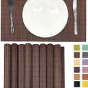 ANDSTAR Set of 8 Pcs Bamboo Placemats Sushi Rolling Mat Japanese Style Natural Anti-Slip Bamboo Placemats Washable Heat-Resistant Table Mats for Dining Room and KitchenChocolate
