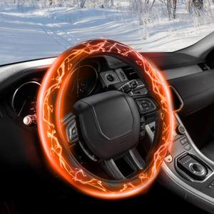 Heated Steering Wheel Cover  WARMITORY PU Leather 12V Quick Heating Car Hand Warmer, Anti-Slip, Universal 14.515.5" Fit for Car, Truck, SUV Steering Wheels (Black)