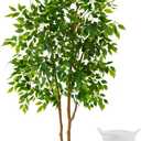 Warmplants Artificial Ficus Tree, 6ft Tall Fake Ficus Tree with Basket, Faux Plant for Indoor Outdoor Home Livingroom Office Garden Porch Dcor