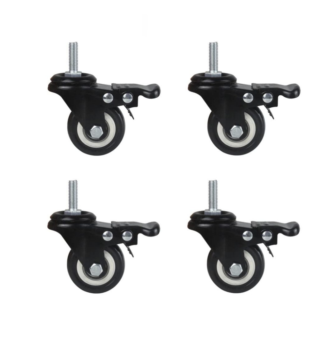 4Pcs 1.5 Inch Heavy Duty Caster Wheels Swivel Casters with Brake and M8 Threaded Stem, Loading 50kg/110lbs Black Rubber