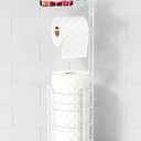 Goozii White Toilet Paper Holder Stand with Shelf, Free Standing Bathroom Tissue Holder for Large Mega Rolls, Metal Floor Toilet Paper Roll Holder with Wipes Storage and Phone Tray (White)