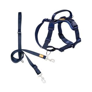DF Freedom No Pull Martingale Dog Harness and Leash Set, Front Clip Adjustable Harness with Reflective & Padded Handle, Easy Walking & Training, Navy Blue, 1", Chest 24.4" - 32.4"