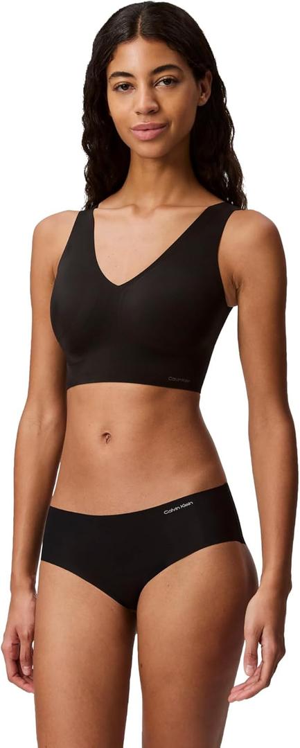 Calvin Klein Womens Invisibles Comfort Seamless Lightly Lined V Neck Bralette Bra (X-Large, Black)