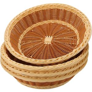 4 Pack Wicker Baskets, 11.5 Inch Woven Bread Baskets Round Imitation Rattan Fruit Baskets, Woven Food Serving Basket for Family Party Kitchen Restaurant Outdoor, Brown & Beige