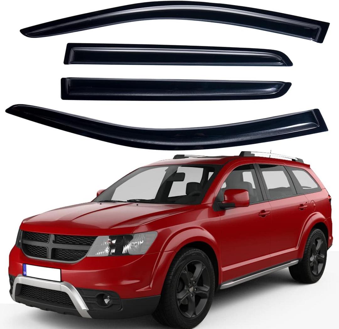 Lightronic Extra Durable Outside-Mount Auto Vent Window Visor, Fits 2009-2020 Dodge Journey, UV Protection Rain Guard, Original Wind Deflector, No-Drill Easy Install, Dark Smoke, 4-Pcs