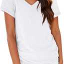 Solid Short Sleeve Shirts for Women, Soft V Neck Tshirts Shirts for Women Loose Fit Lightweight Basic Tee Tops (Medium, White)