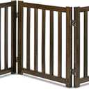 LZRS 3-Panel Wooden Free Standing Foldable Dog Gate Indoor  24" High,Step-Over Safety Pet Gate for Doorways, Stairs, Hallways, Indoor Dog Barrier for Small to Medium Dogs & Puppies, Walnut