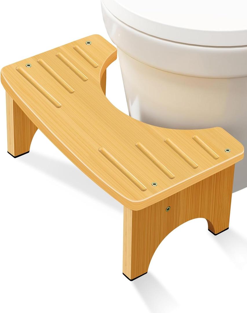 Bamboo Toilet Stool Squat Adult, 6.5 Inch Squatting Potty for Bathroom, Dual AntiSlip Potty Step Stool for Pooping, Improve Squatting Posture and Comfort for Kids/Adults/Seniors, Wood