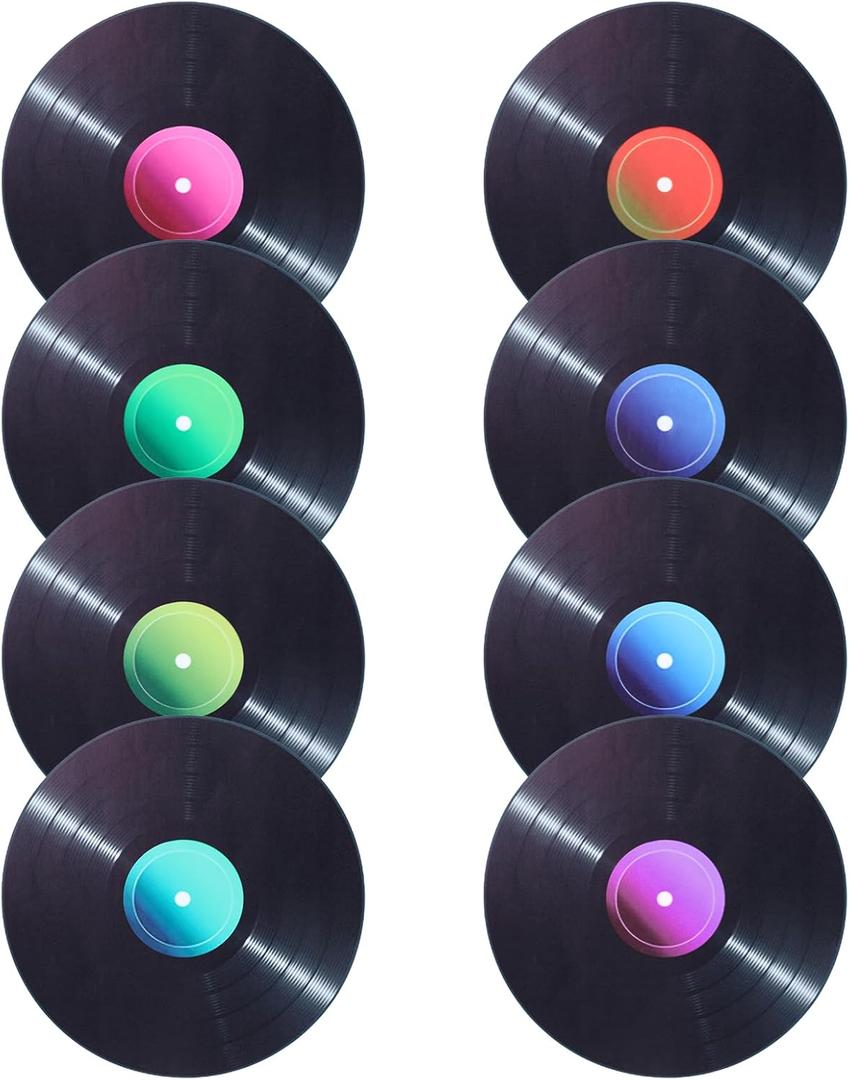 8 Pack Blank Vinyl Record Wall Decor, 9.6in Fake Vinyl Record, Vintage Record Stickers, CD Album Cover Posters, 70s 80s 90s Rock & Roll Music Room Decor for Home Bedroom Wall Music Party Decoration