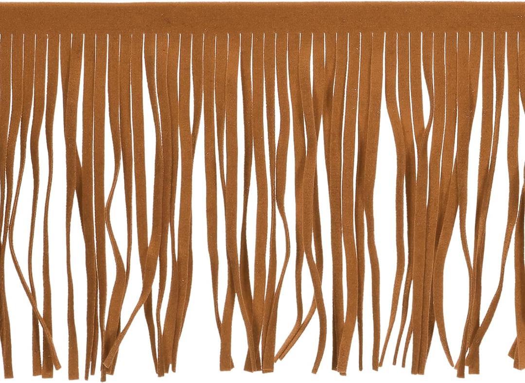 uxcell 2 Yards 4 Inch PU Leather Suede Fringe Trim Double Side Leather Sewing Tassel Fringe for DIY Sewing Dress Crafts Skirt Decoration, Brown