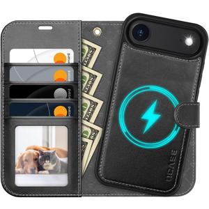 OCASE for iPhone Air Detachable Wallet Case with Card Holder, 2 in 1 PU Leather Flip Folio with RFID Blocking Stand Wrist Strap Shockproof Phone Cover 6.5 Inch 2025, Graphite