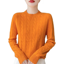 Women Cotton Knit Sweater Twist Thick Warm Crew-Neck Pullover Classic-Fit Slim Jumpers, S
