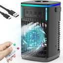 Portable Air Conditioners with Remote, 4-in-1 Portable AC with 1500ml Water Tank, 3 Wind Speeds, 6H Timer, 2 Cool Mist, 7 Lights, Personal Mini Air Conditioner for Room Bedroom Office (Black)