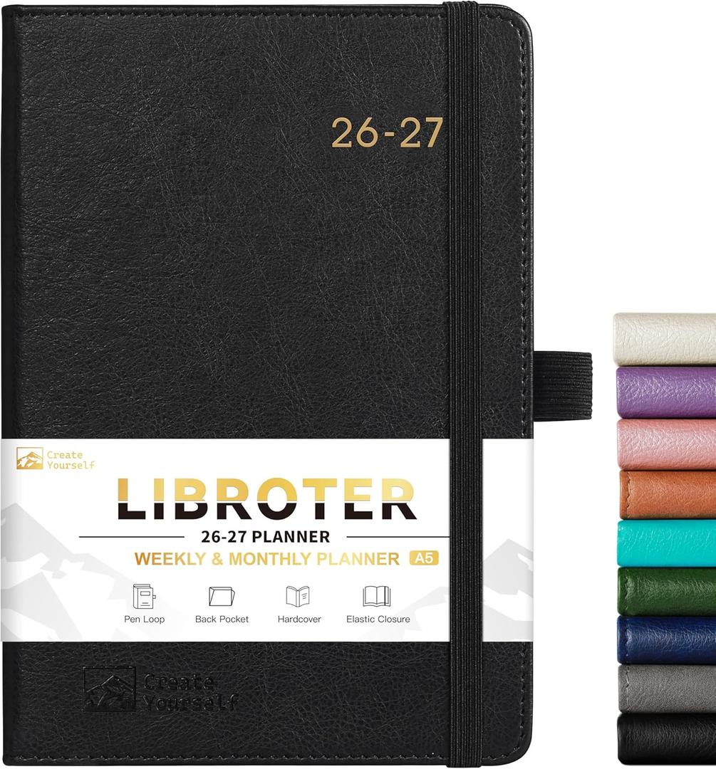 2026-2027 Planner - Academic Planner 2026-2027 Weekly Monthly Planner, July 2026 - June 2027, 5.7'' x 8.4'', Thick Paper, Leather Cover, Pen Holder, Back Pocket, Perfect Daily Organizer - Black