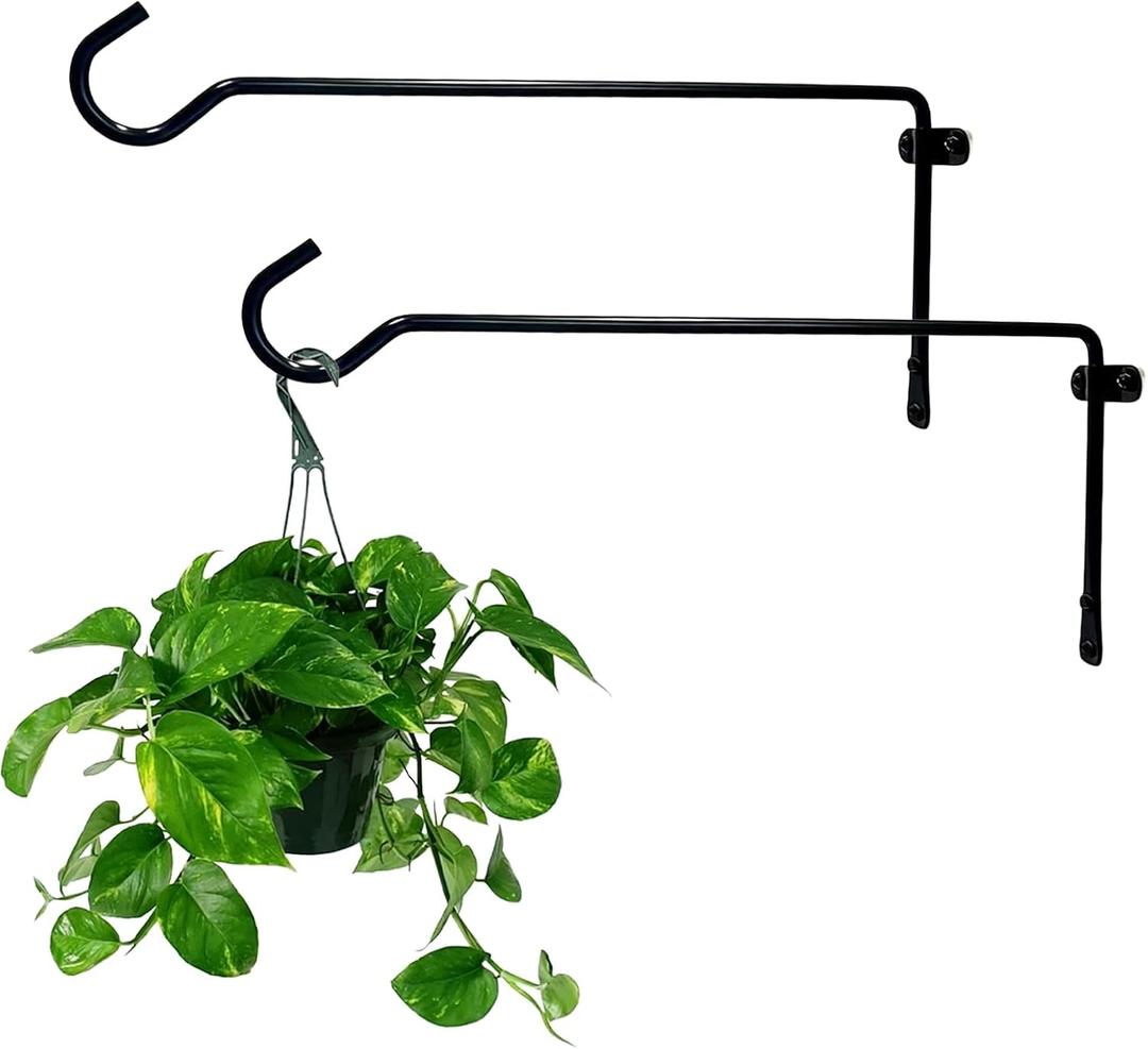 2 Pack Metal Plant Hanger for Wall, Decorative Plant Hooks for Hanging Plants, Indoor Outdoor Wall Plant Holder for Hanging Planters, Bird Feeders Home Decor (Black, 13.3 in-Straight Hook)