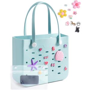 BAGSMART Beach Bag for Women, Water-resistant Rubber Tote Bag, Sandproof Vacation Essentials for Summer Swim Cruise Pool