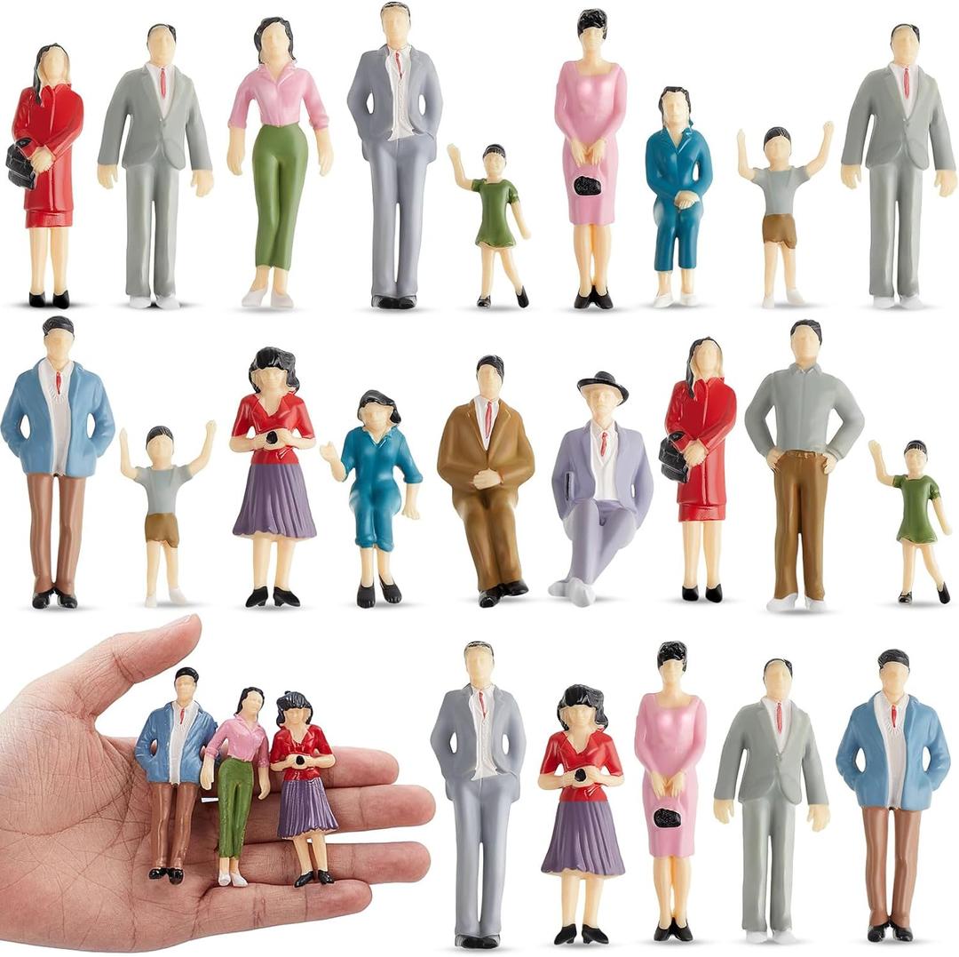 Namalu 14 Pcs 1: 25 Scale Miniature People Figurines Mini Architectural Plastic Small Dollhouse Figures Tiny Painted Model Train People for Projects Diorama Village (Mixed Color)