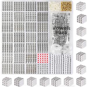 DoDoBeads 1270 Pcs Letter Beads Kit, Sliver and Black Square Acrylic Alphabet Beads with Extra Vowels, Numbers & Spacers, Perfect for Friendship Bracelets, Ideal Craft Gifts