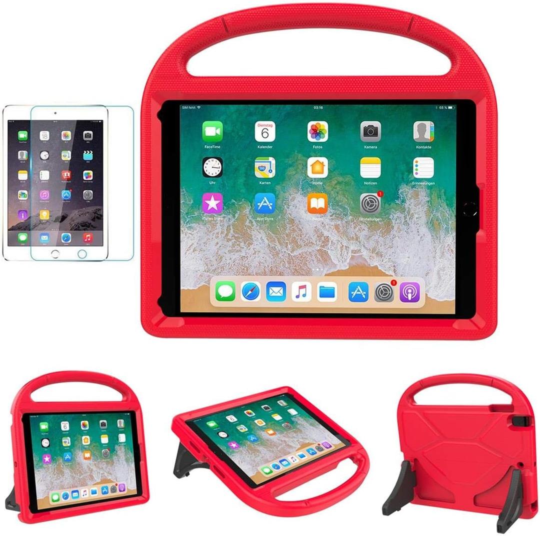 SUPLIK Kids Case for iPad 5th/6th Generation (9.7-Inch, 2017/2018), iPad Air 2 Case with Screen Protector, iPad Pro 9.7 Durable Shockproof Protective Cover with Handle Stand for Kids, Red