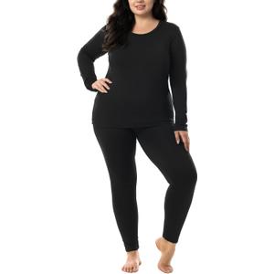 HOdo Plus Size Thermal Underwear Women Long Johns Fleece Lined Base Layer Top and Bottom Sets 1X (Black)