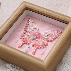 Butterfly Beaded Embroidery Kits with Frame, 3D Beadwork Craft Supplies, Beads Stitch Starter Kit for Beginners Adults with Full-Color Instruction Sheet, Butterflies with Pearls Pattern (Pink)