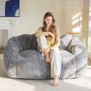 MAXYOYO Bean Bag Chair for Adults, Loveseat Floral Shaped Bean Bag Sofa, Ultra Soft Love Seat Mini Sofa Couch, Faux Fur Reading Chair for Living Room Bedroom, Dark Grey