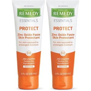 Medline Remedy Essentials Zinc Oxide Skin Protectant Paste (4 oz Tube), Unscented, Barrier, Incontinence Cream, Diaper Rash, Adults, Elderly, Hypoallergenic, Paraben Free (Pack of 2)