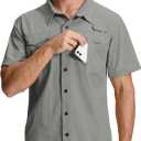 Men's Fishing Shirt Sun Protection Short Sleeve Safari Outdoor Button Down Shirts for Hiking Travel Work (Gray, S)