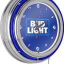 Neon Clock - Retro Bud Light Blue Analog Wall Clock with Pull Chain - for Kitchen, Garage, Game Room, or Home Bar by Trademark Gameroom, 14.5" X 14.5" X 3"